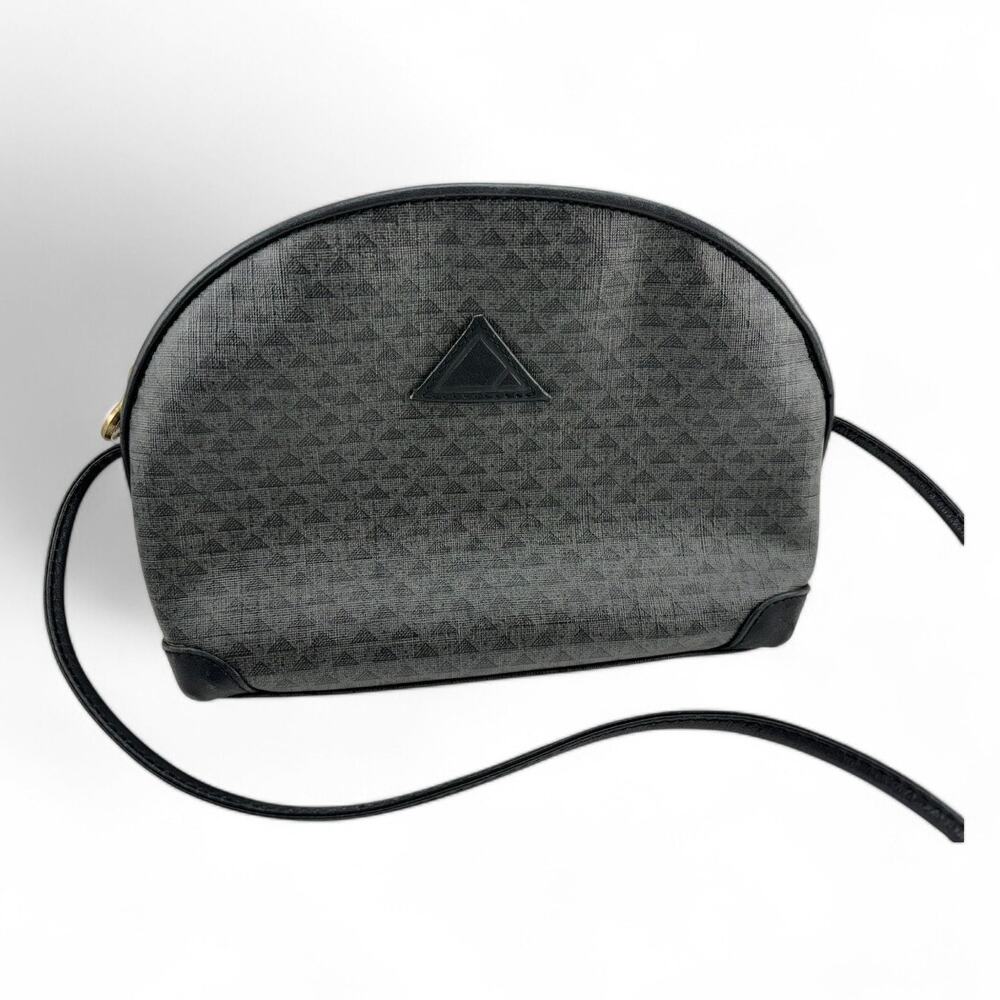 Vintage 1984 Liz Claiborne Black Monogram Crossbody Bag | Genuine Leather Trim